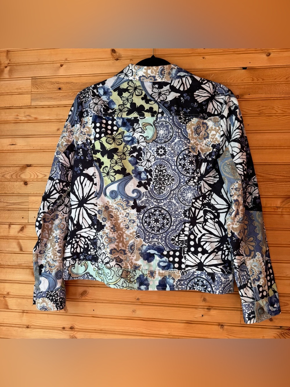 Christopher & Banks Blue Multi Floral Patchwork Jean Jacket Medium - Picture 2 of 5